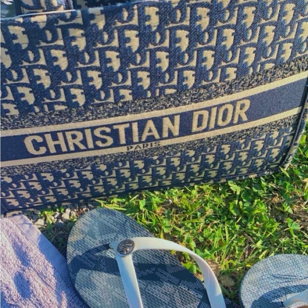 Christian Dior Blue and Cream Tote Bag